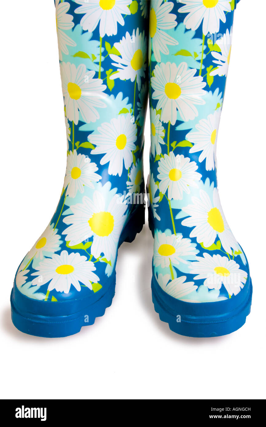 floral patterned wellington boots Stock Photo