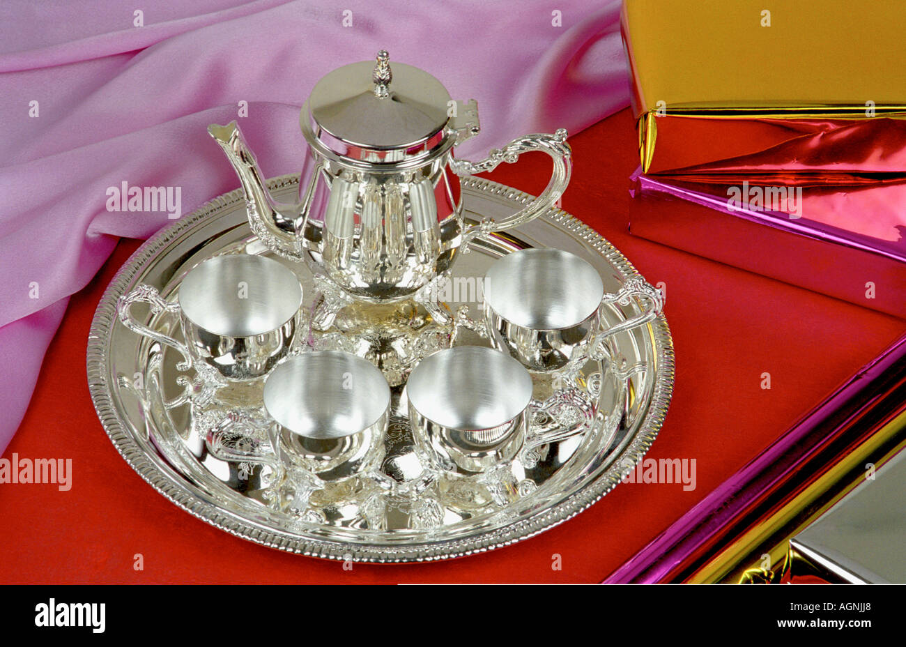 A silver tea set Stock Photo Alamy