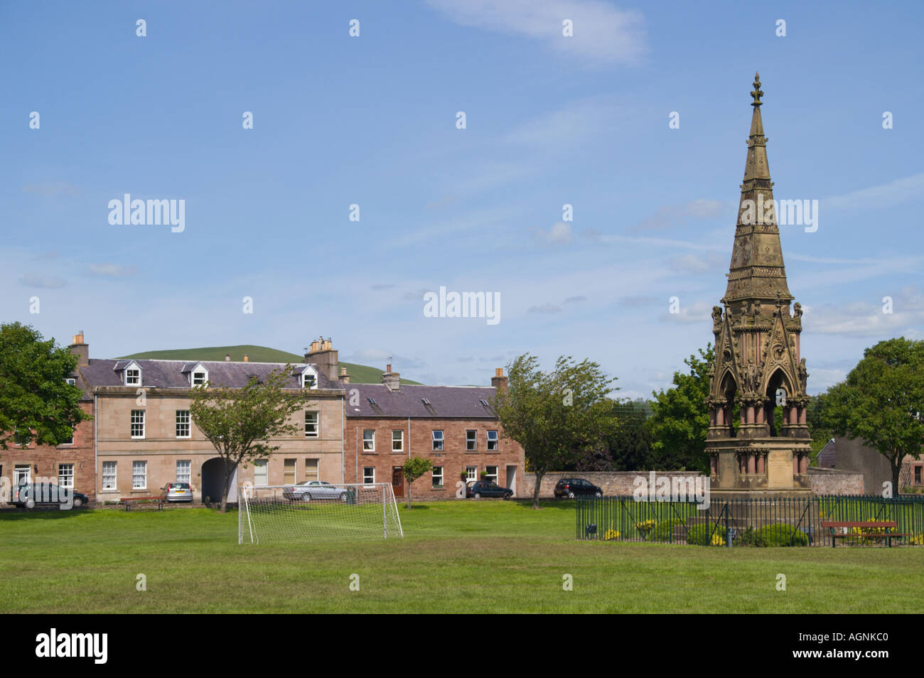 Denholm village green Scottish Borders UK with memorial to John Stock