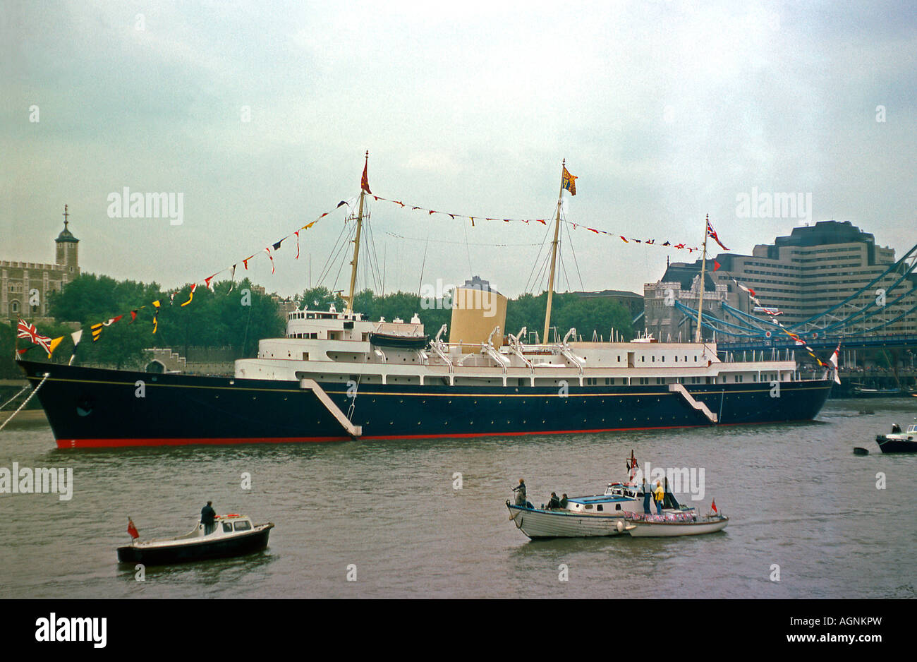 Royal yacht Britannia in the Pool of London in 1975 Stock Photo
