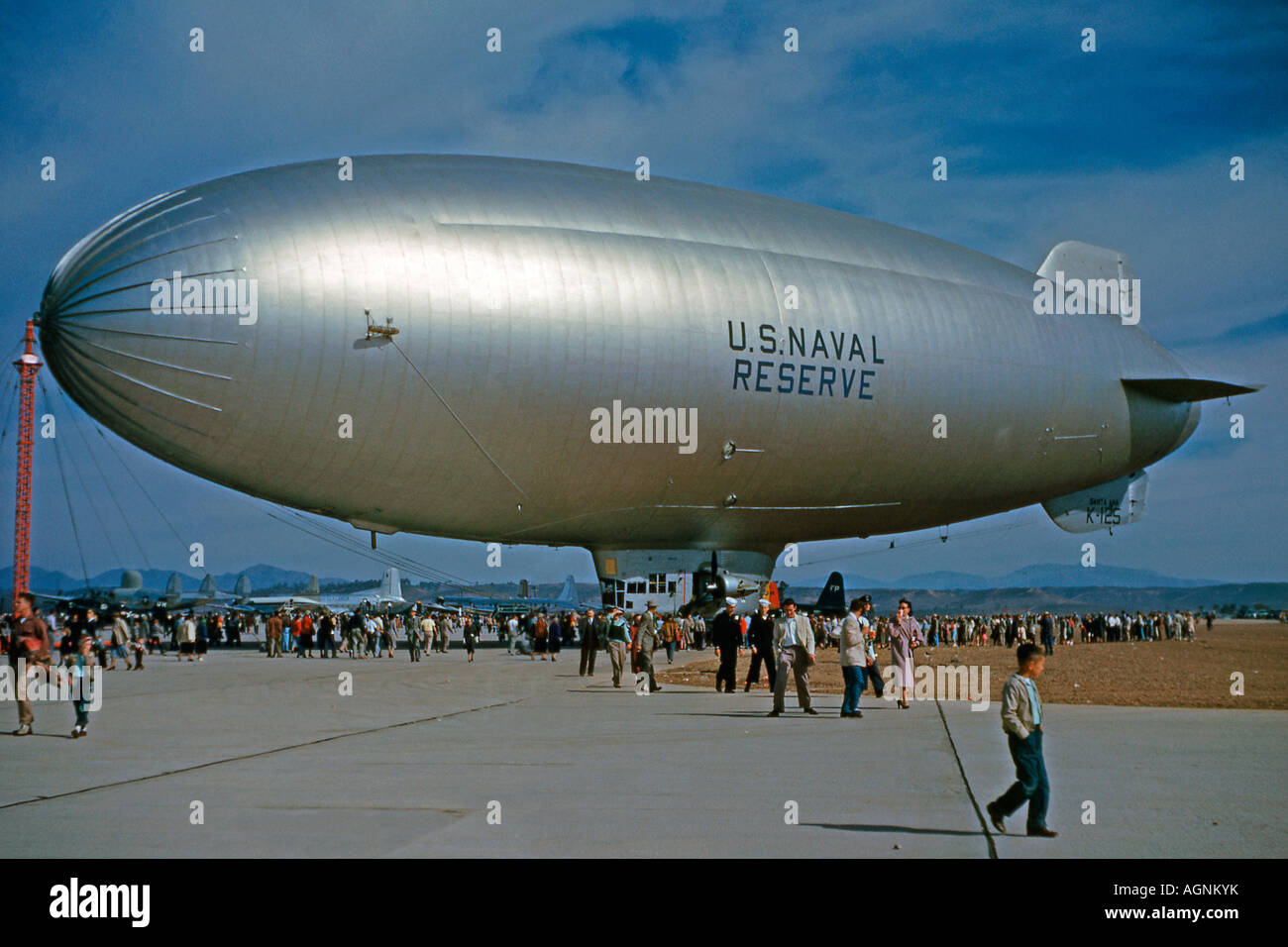 US Navy K class airship at California airshow c.1955 Stock Photo
