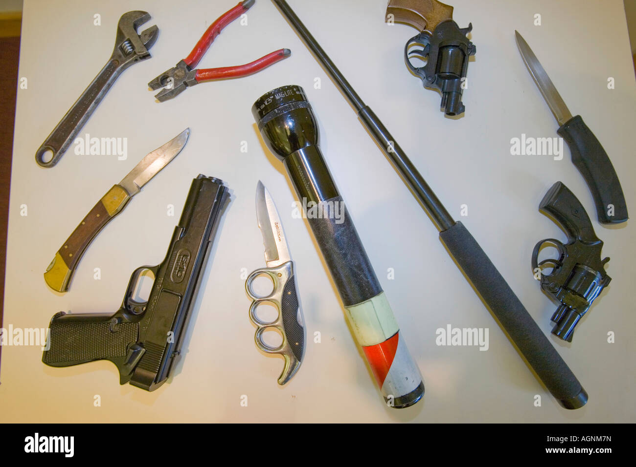 Illegal weapons seized by Cumbria Police, UK Stock Photo Alamy