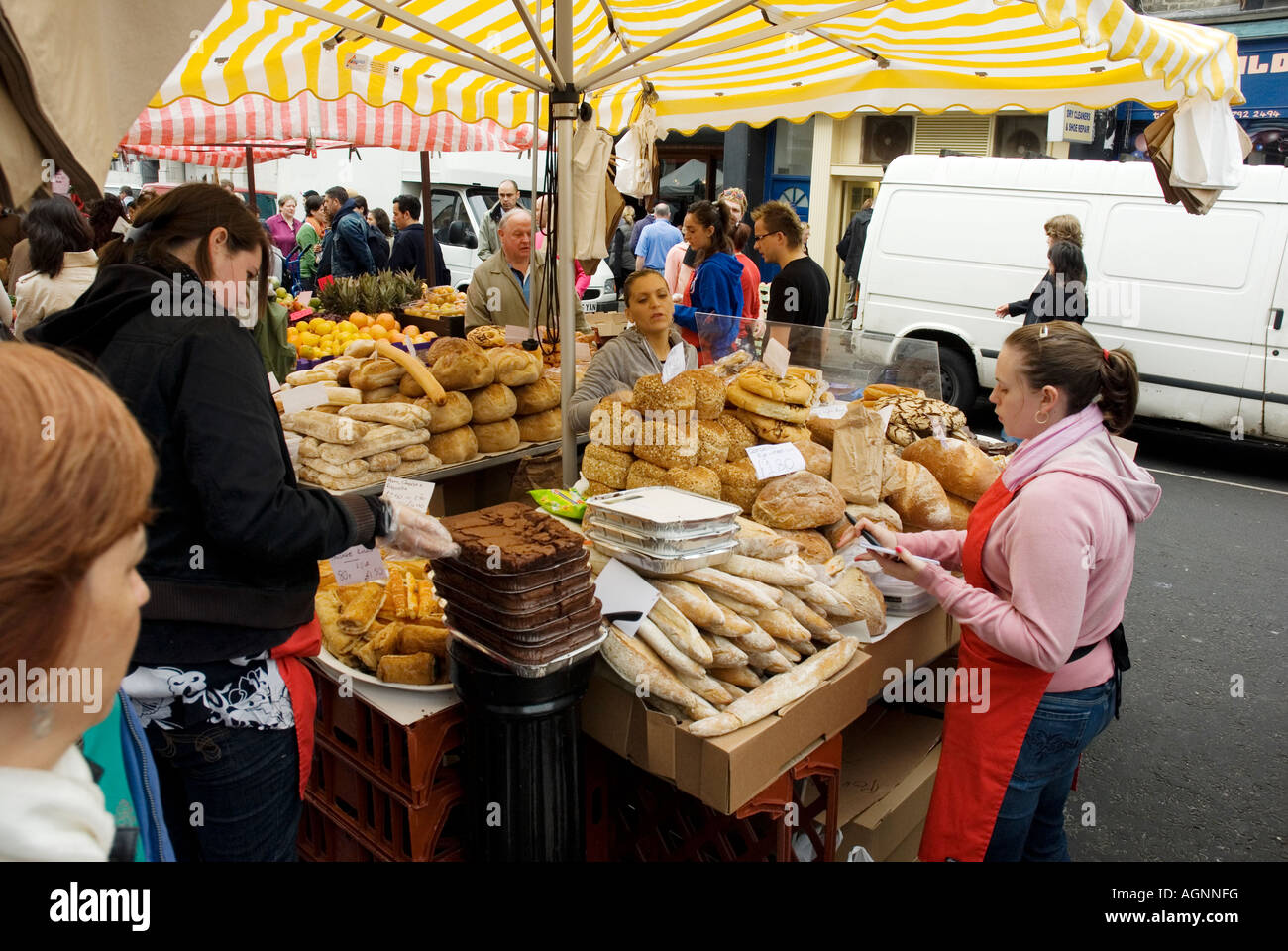 Bread market stall, Portobello Road, London Stock Photo Alamy