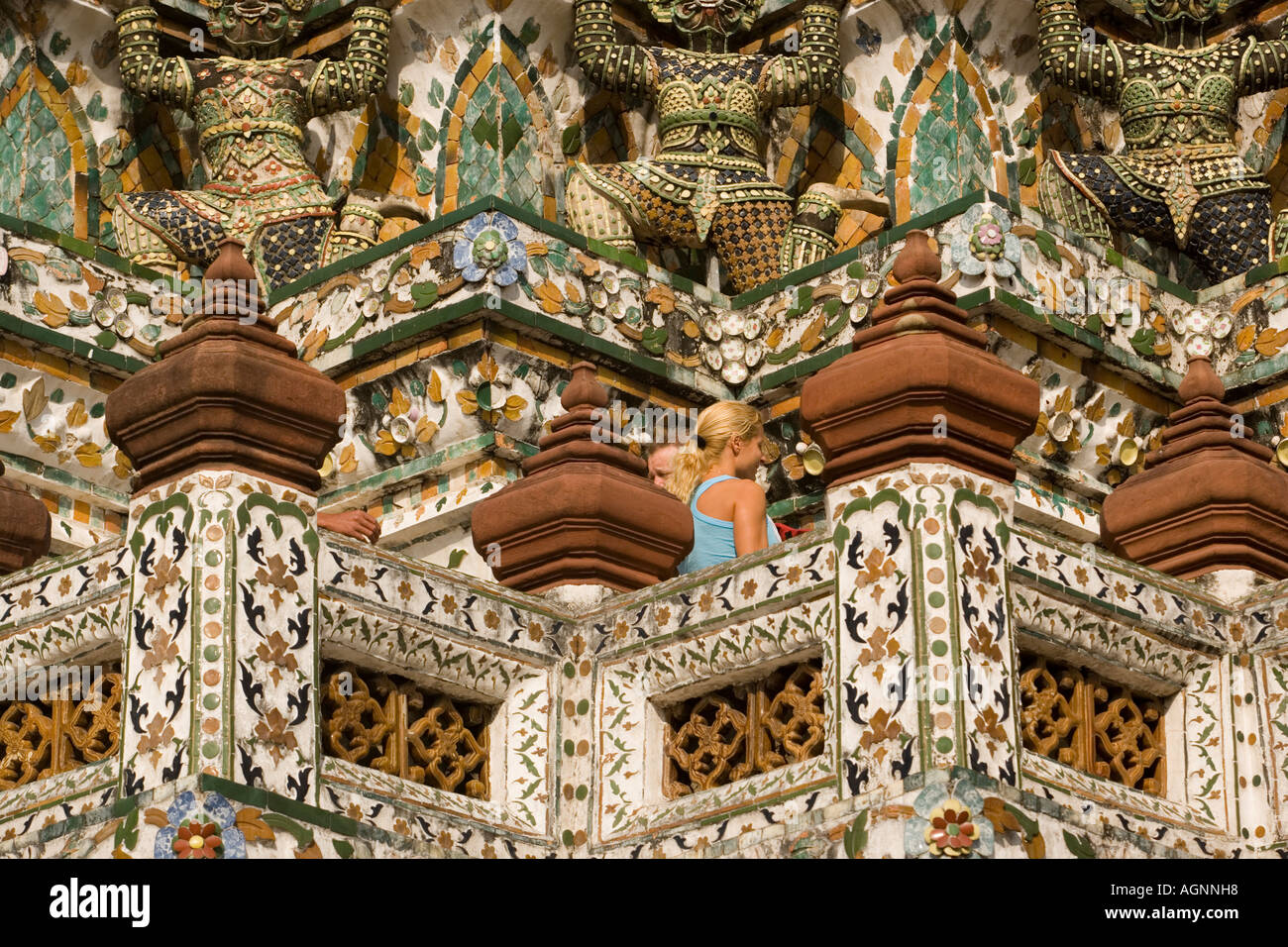 Tourists visiting the Wat Arun Temple of Dawn Bangkok Thailand Stock Photo