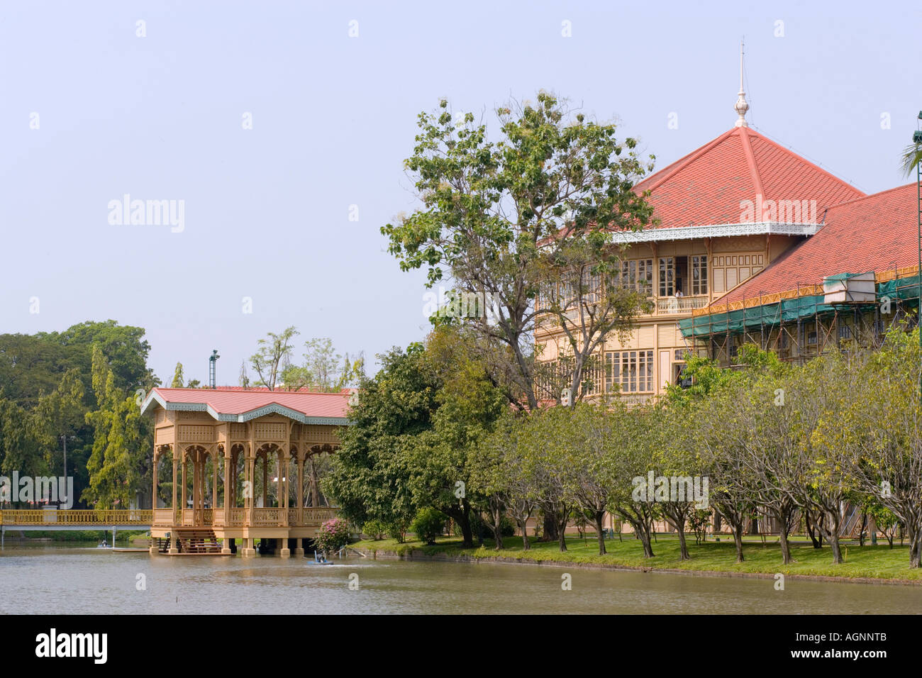 Part of the Vimanmek Teak Mansion the world s largest golden teak building Bangkok Thailand Stock Photo