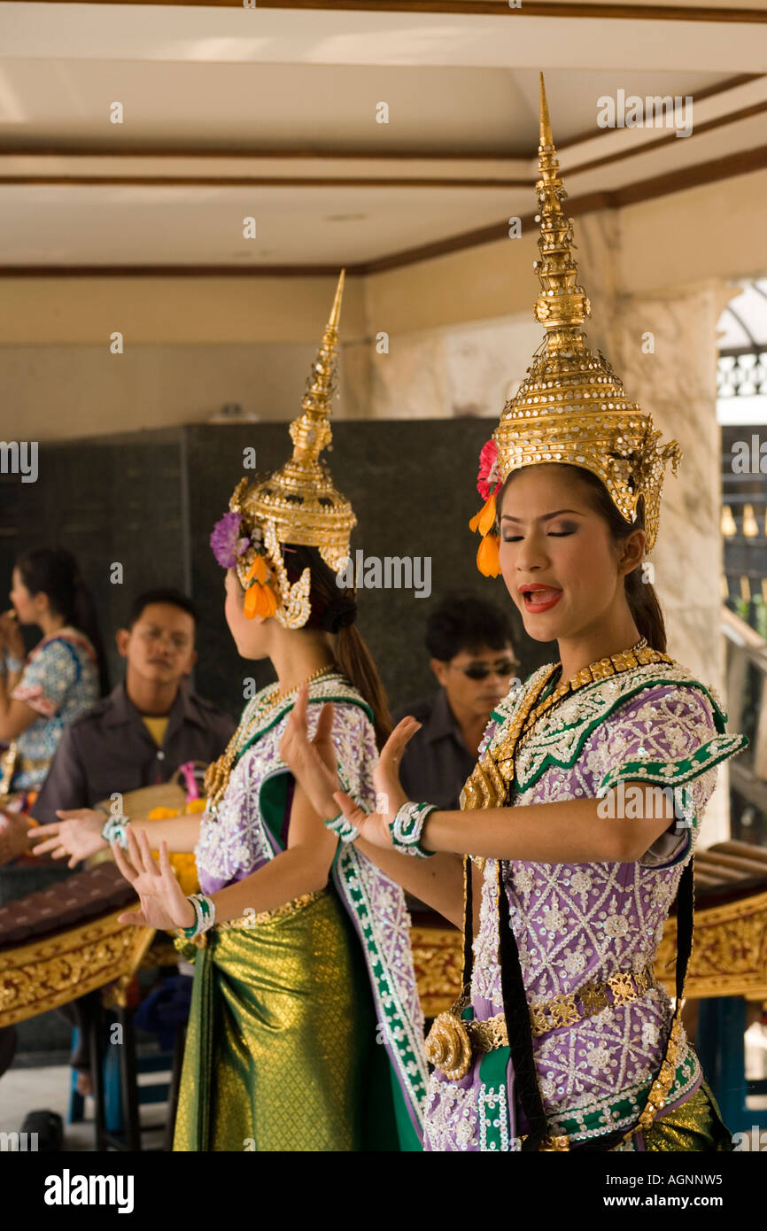 Thai dancers performing for Brahma Stock Photo