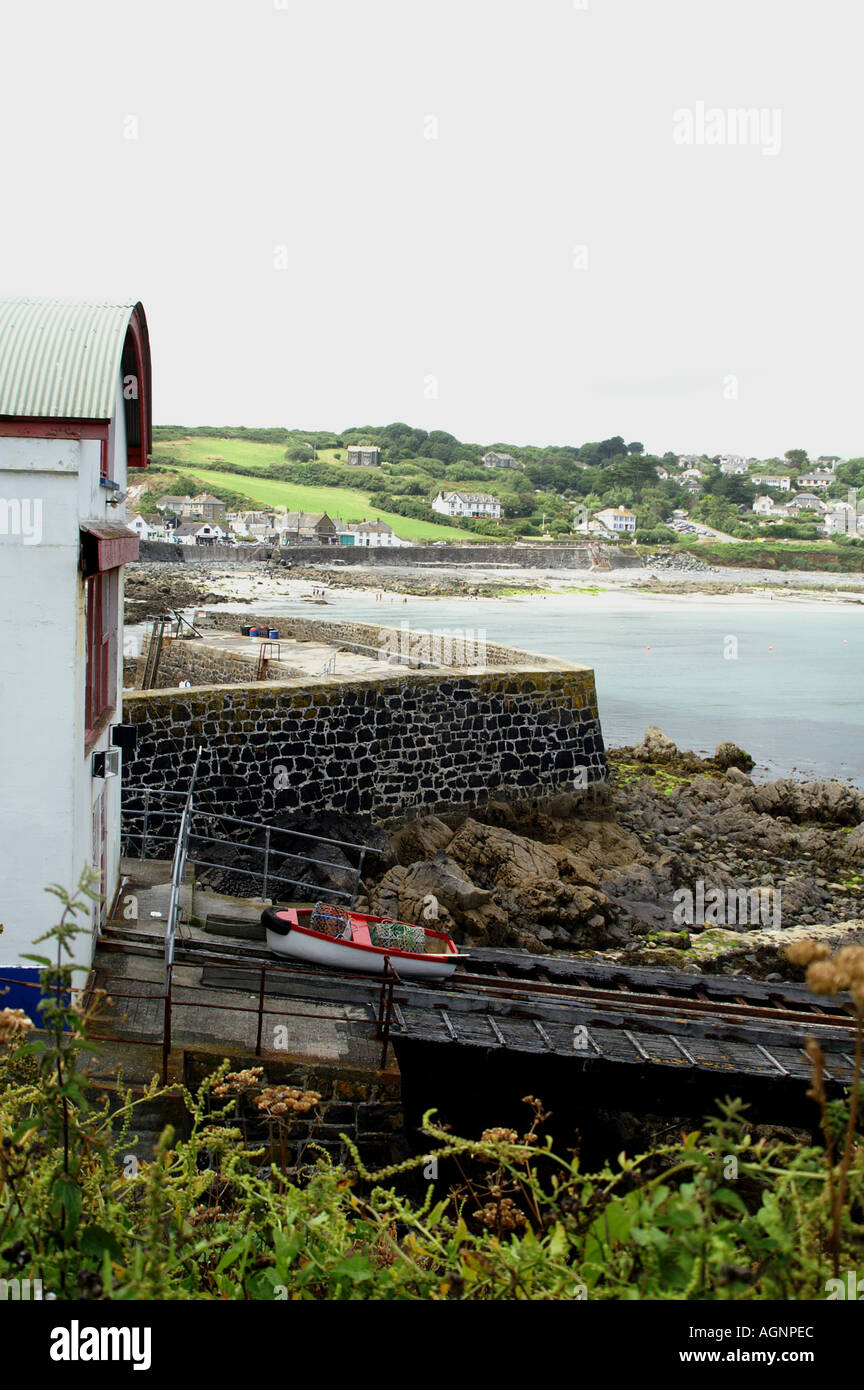 The Lifeboat House cafe and Bistro disused slipway Coverack St Keverne Cornwall England United Kingdom Europe portrait Stock Photo