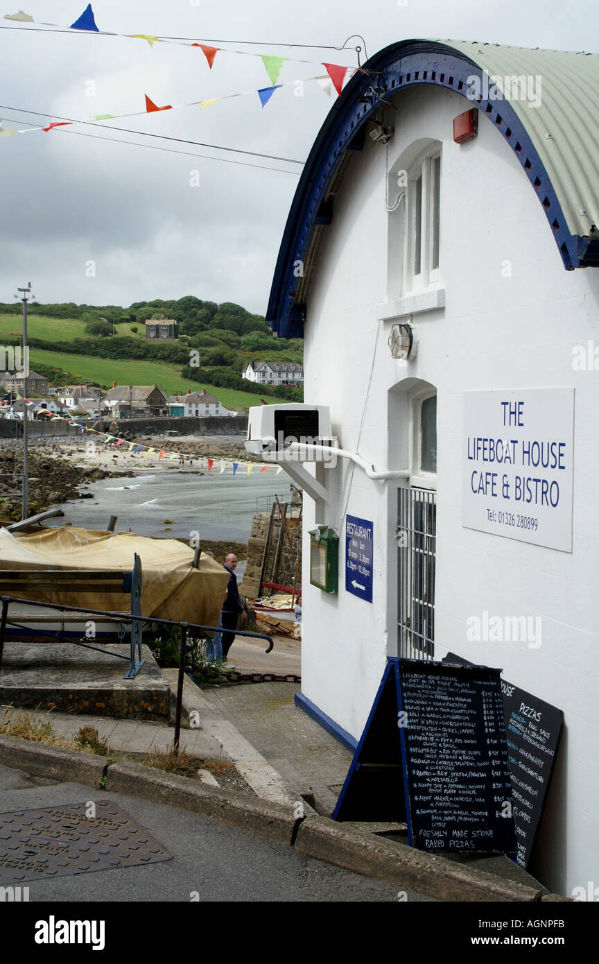 The Lifeboat House cafe and Bistro disused slipway Coverack St Keverne Cornwall England United Kingdom Europe landscape Stock Photo