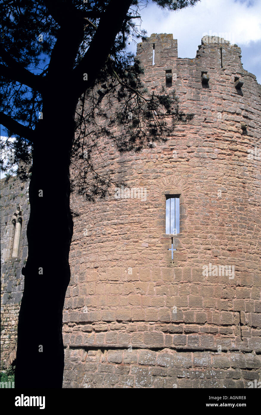 Close view of turret feature of Caldicot Castle Newport Wales Stock