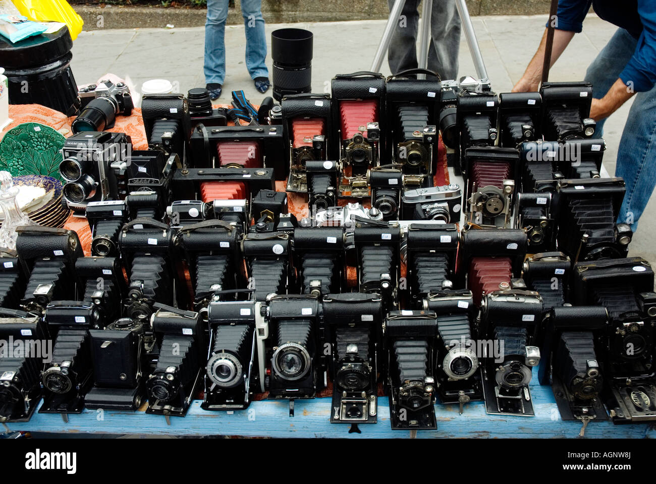 Camera market stall, Portobello Road, London Stock Photo Alamy