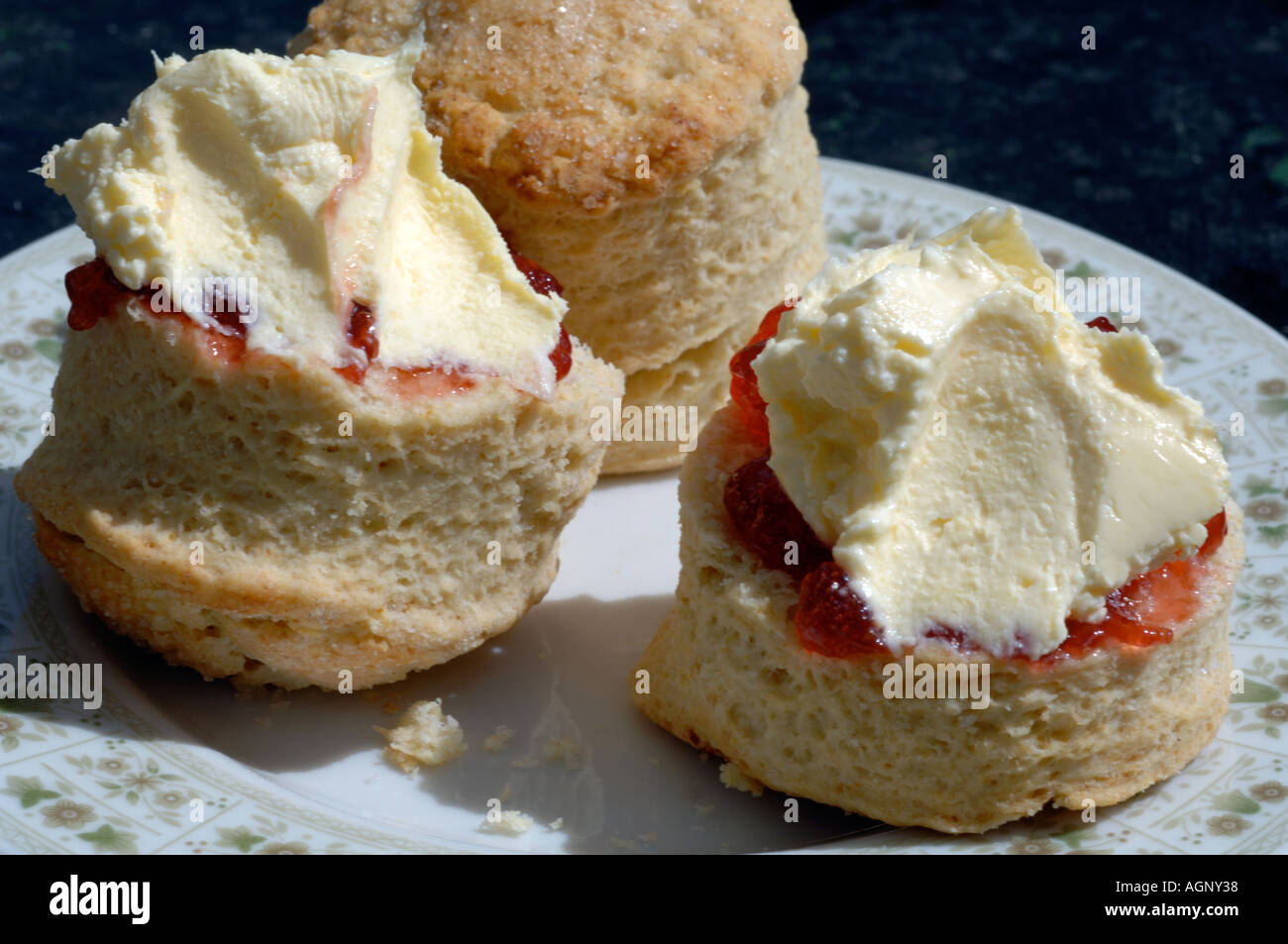 Cream Tea, Traditional Cream Tea, scones with jam and clotted cream Stock Photo