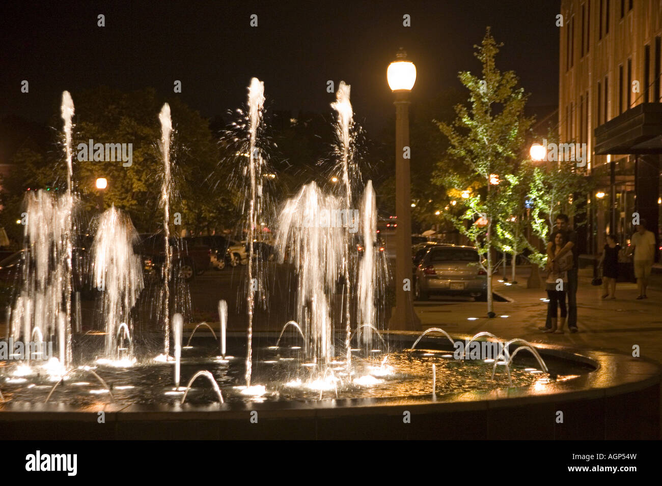 Dancing water fountains in the Central West End neighborhood in St