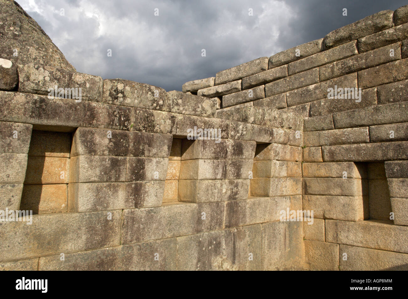 Peru, Machu Picchu, Niches in Inca stone walls showing craftsmanship ...
