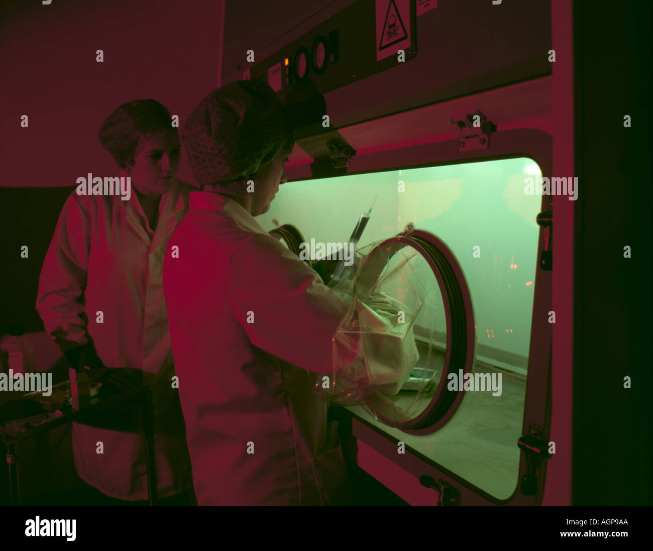 Pharmacists preparing an injection for the treatment of cancer in a