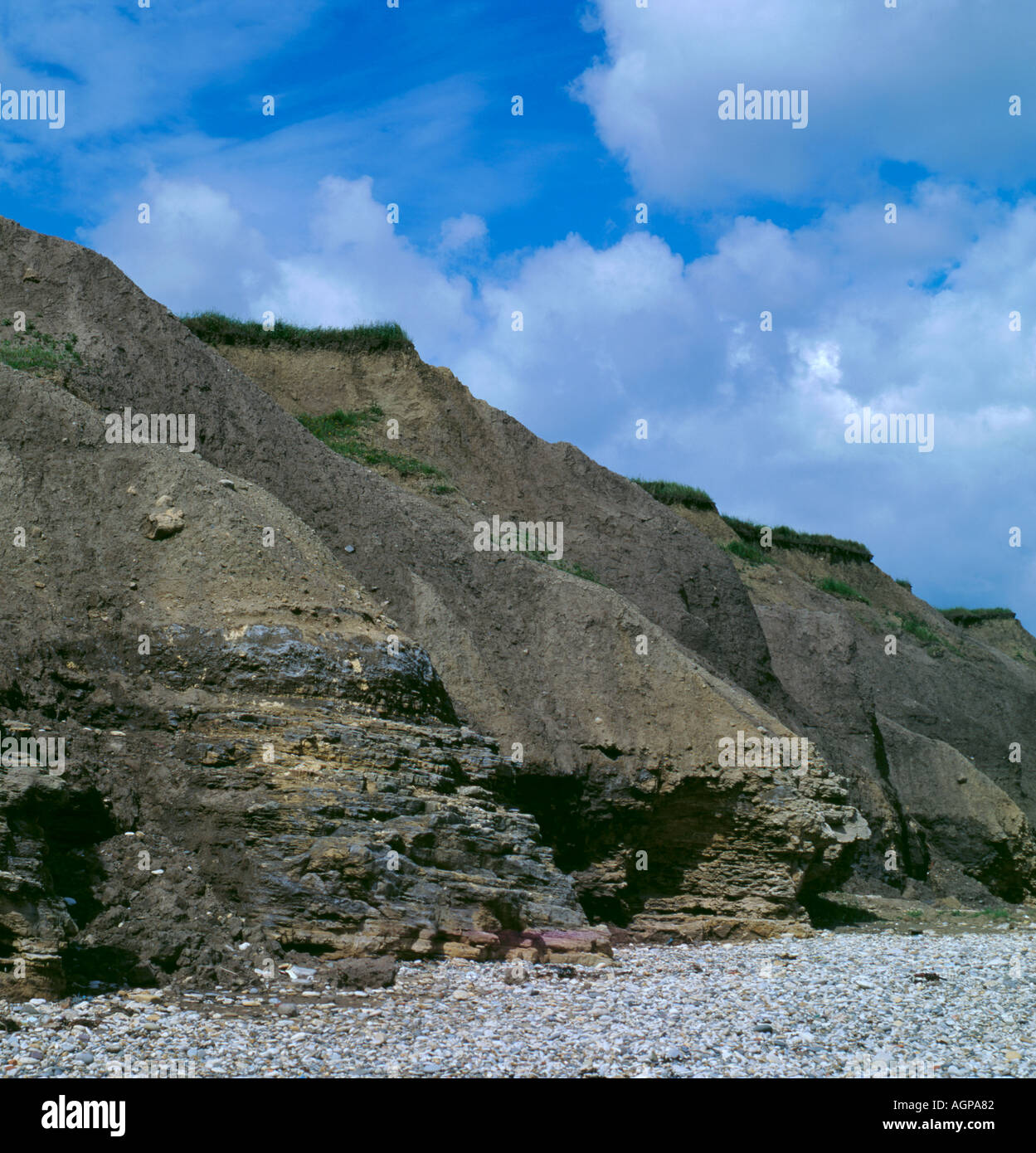 Magnesian limestone cliffs over lain with boulder clay, Seaham, Durham coast, England, UK. Stock Photo