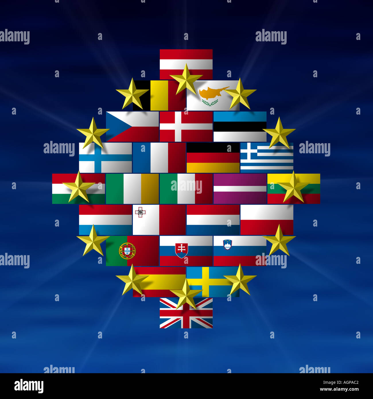 European Union Symbolism Star Circle and Diamond Shaped Compilation of 