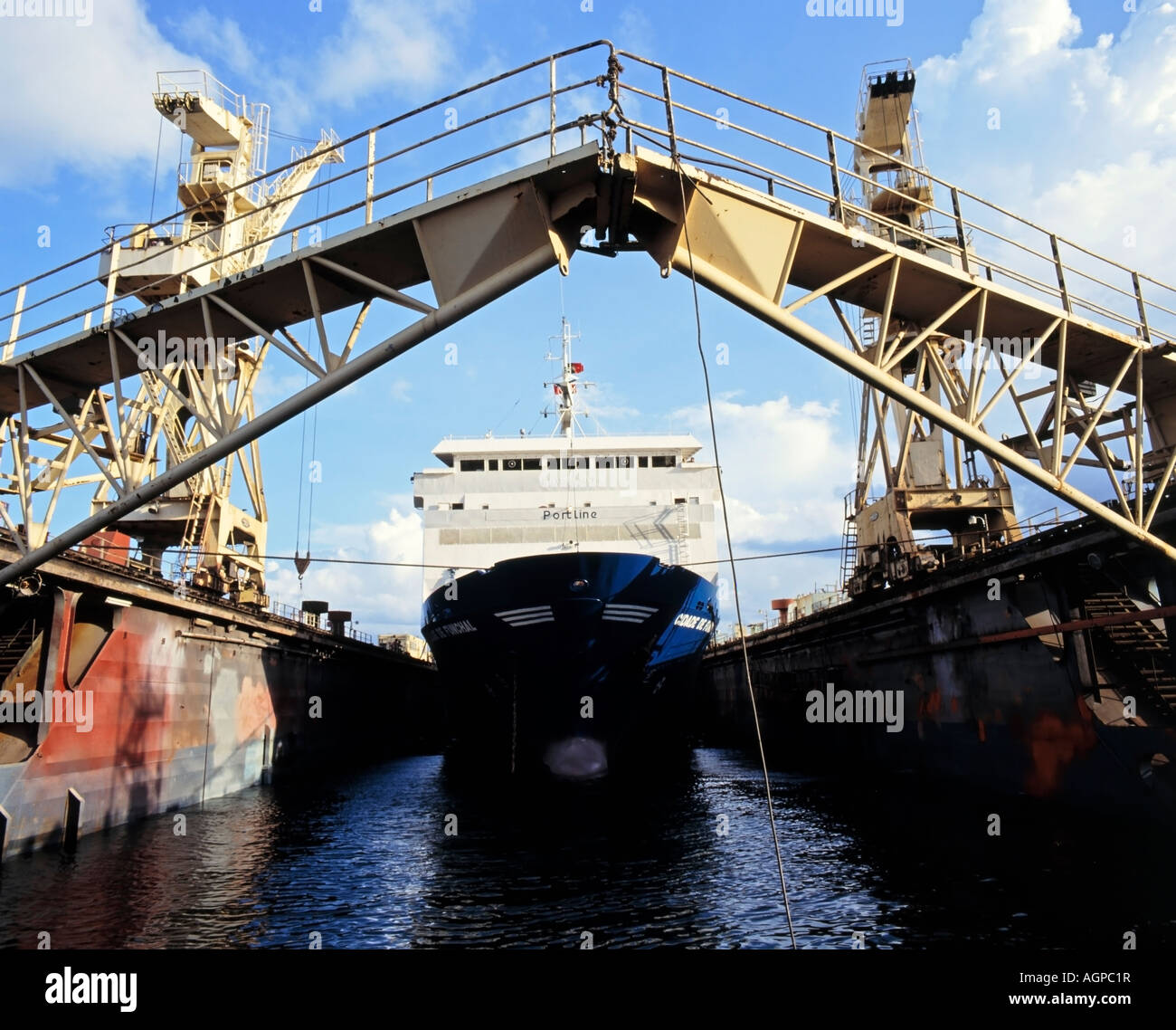 Ship being floated in a floating drydock Stock Photo Alamy