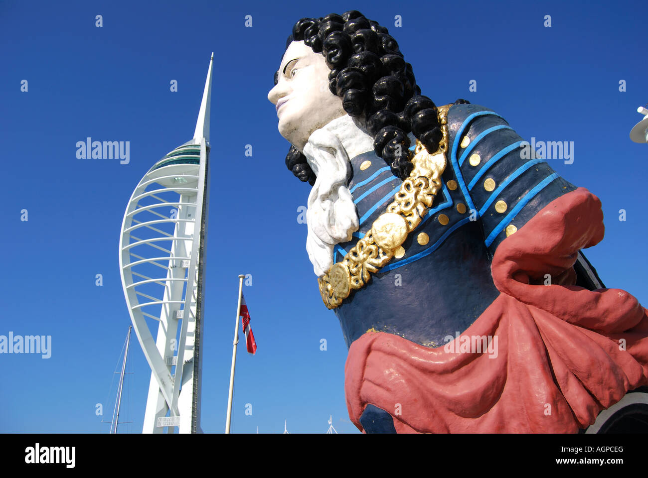 Spinnaker Tower showing masthead figure, Gunwharf Quays, Portsmouth, Hampshire, England, United Kingdom Stock Photo