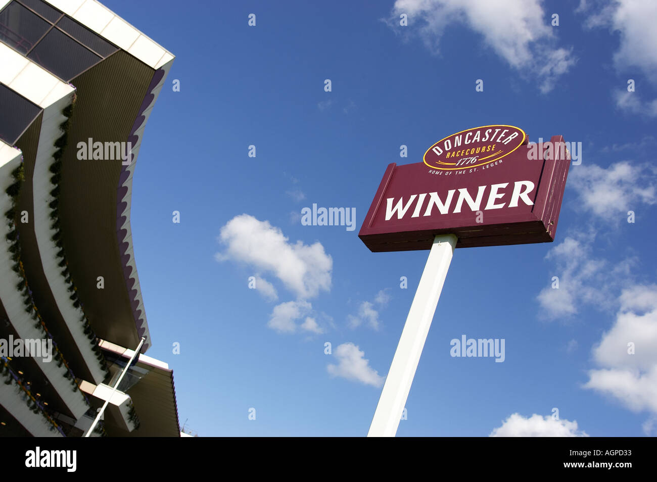 Winner sign - Winner signpost in the winners enclosure at Doncaster Racecourse Yorkshire England UK Stock Photo