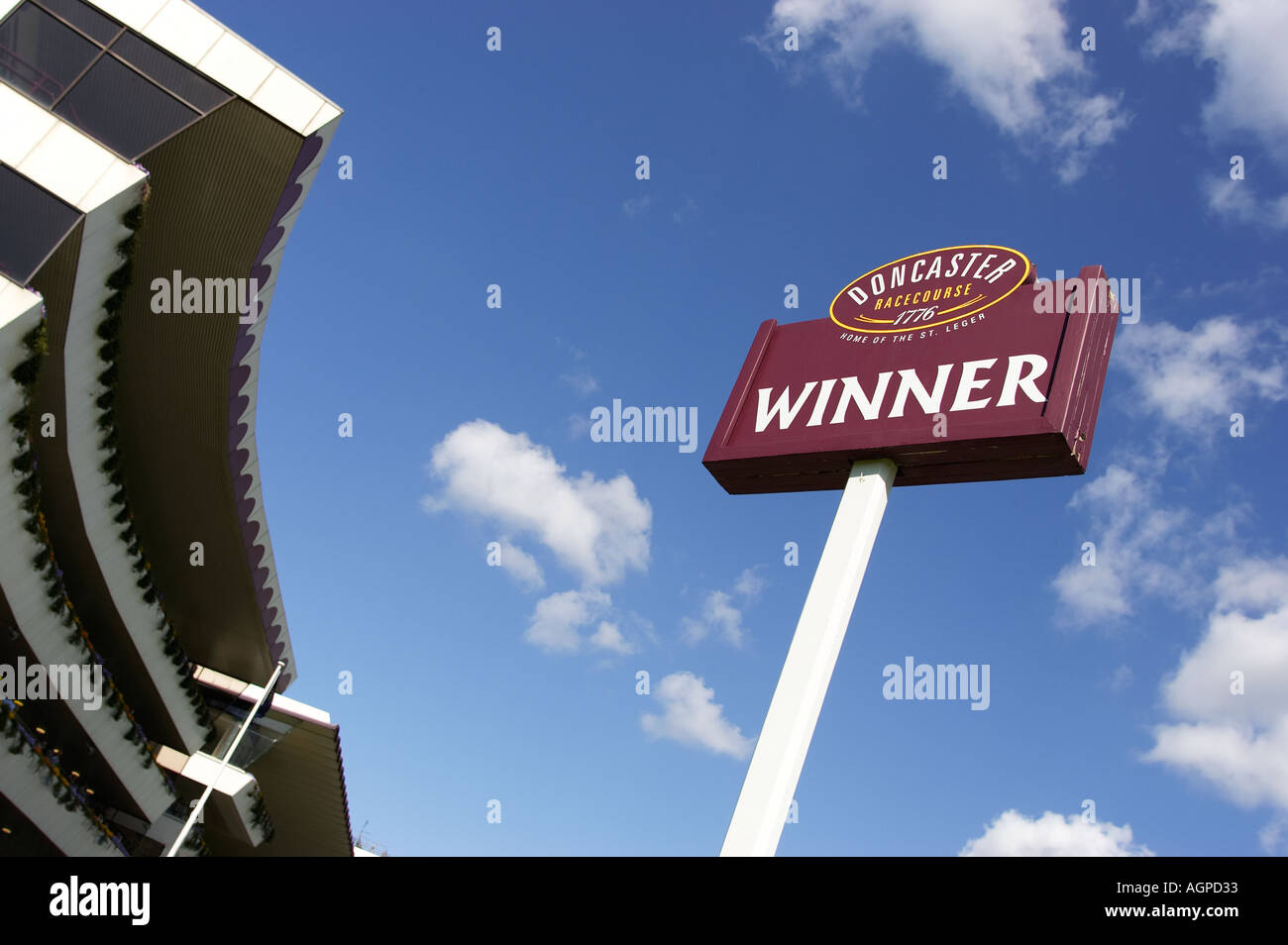 Winner signpost in the winners enclosure at Doncaster Racecourse Yorkshire England UK Stock Photo