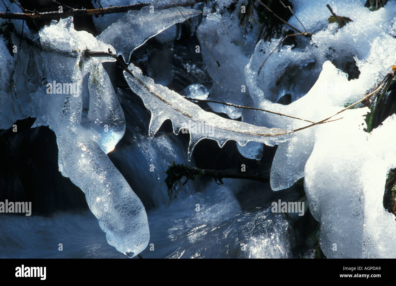 Ice formation in front of a cascade Stock Photo - Alamy