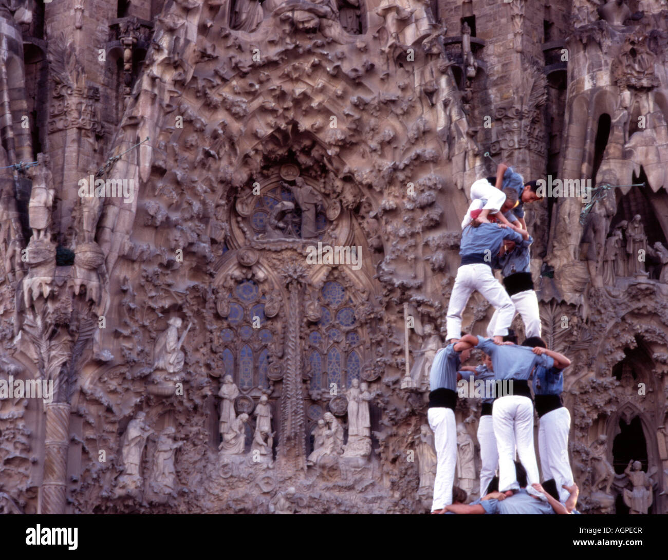 Castellers at Sagrada Familia Stock Photo