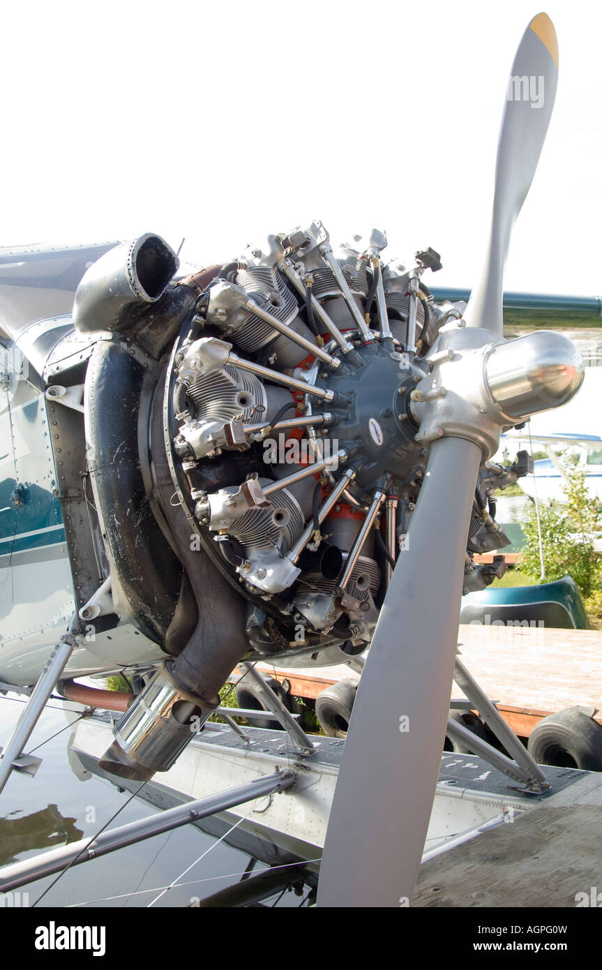 Alaska Southwest Beaver float plane engine under repair on Nuyakuk Lake ...