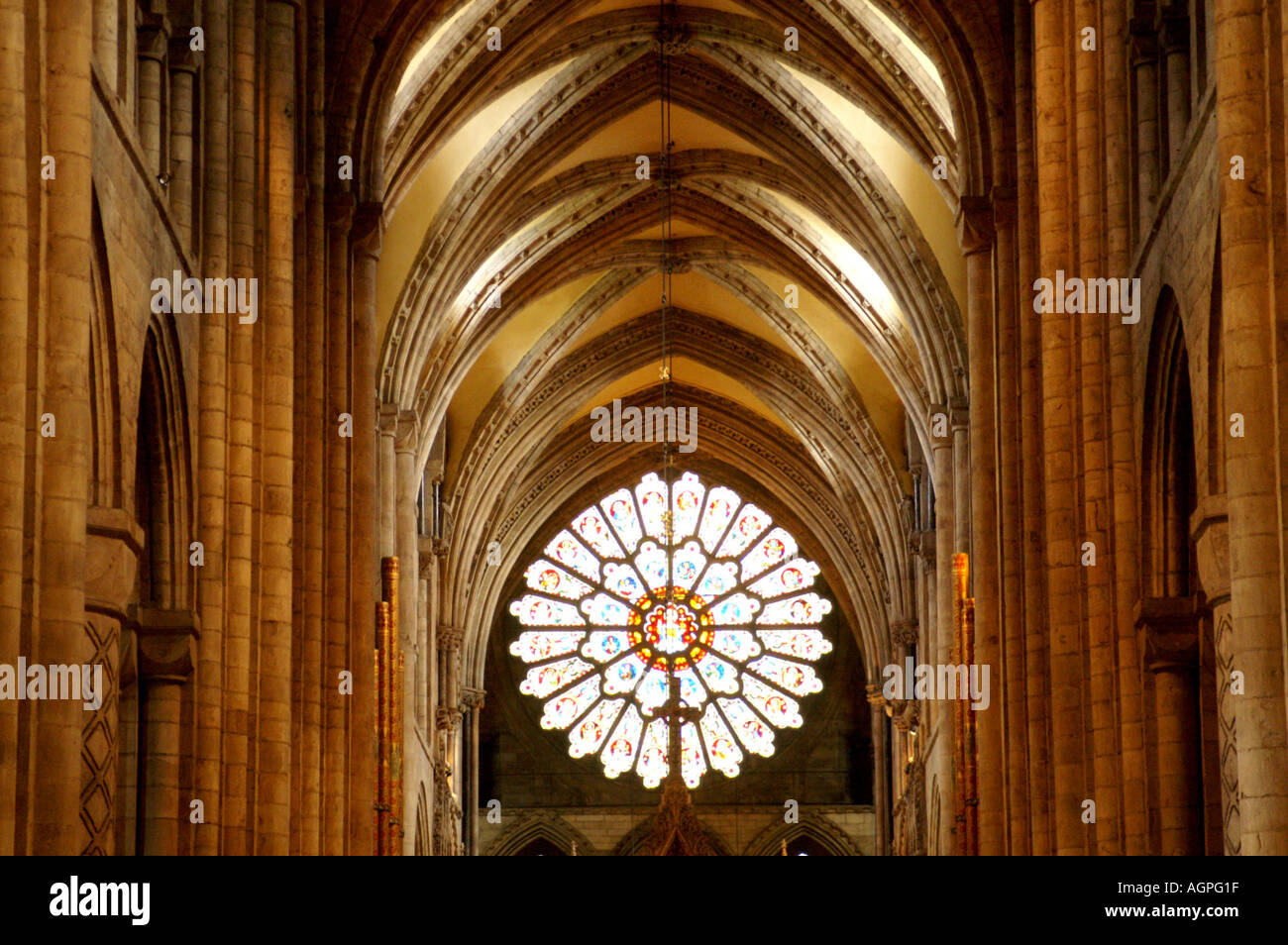 The Nave and rose window Durham cathedral England United Kingdom UK