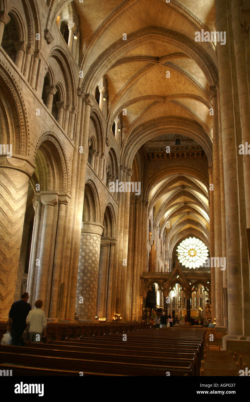 The Nave and rose window Durham cathedral England United Kingdom UK