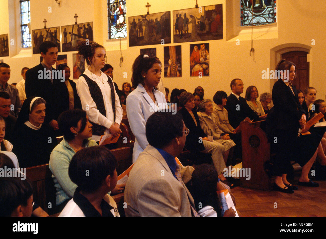 Confirmation Candidates Standing Renouncing Sins St Josephs Church England Stock Photo