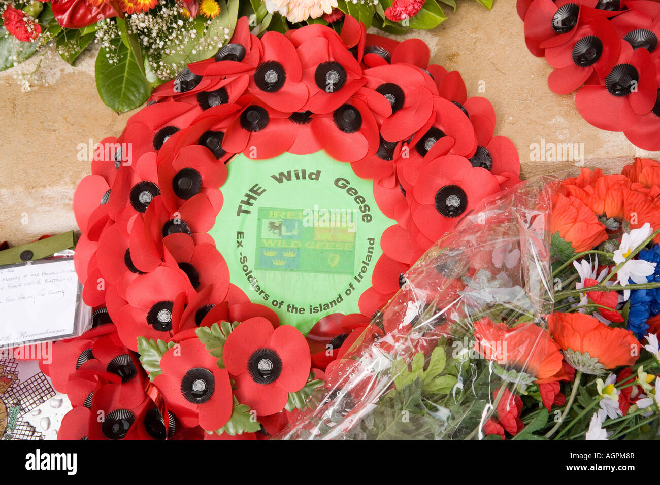 Wreaths laid  at the Thiepval Memorial commemorating the 1916 Anglo-French offensive on the Somme,Picardy, France Stock Photo