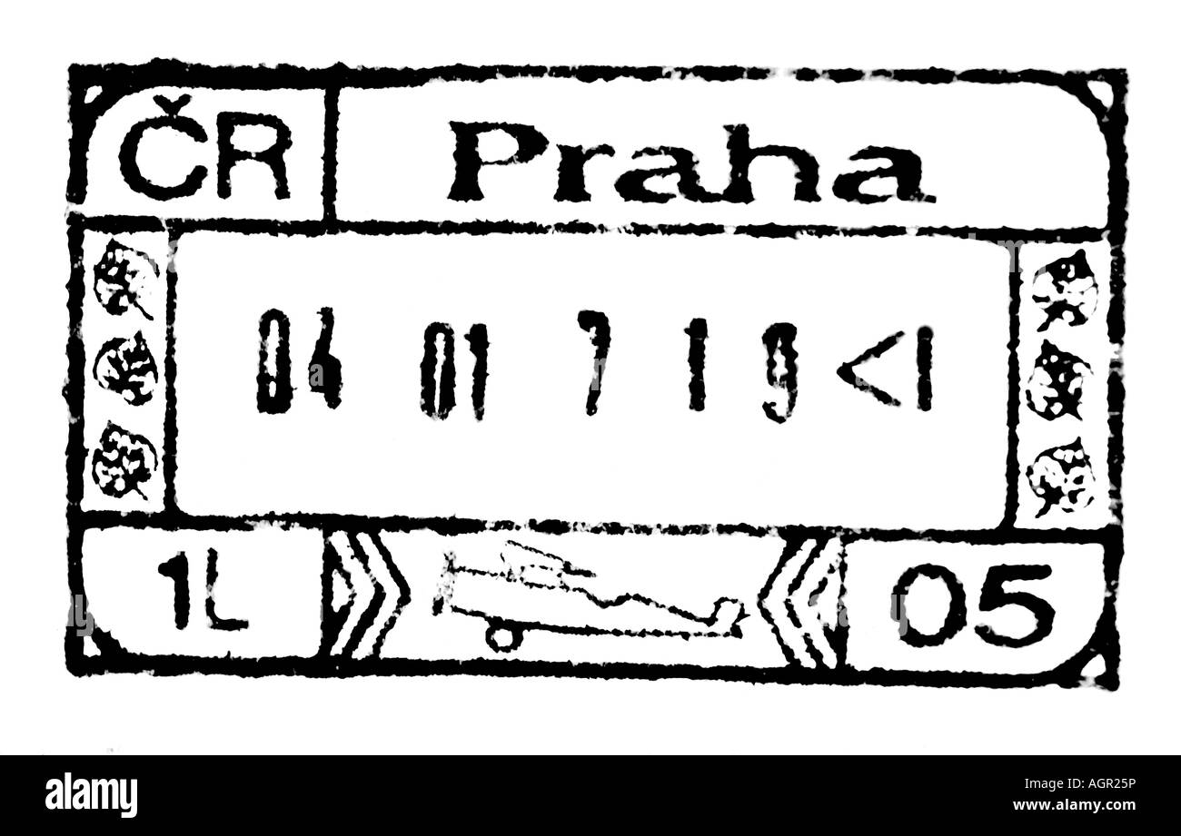 Czech Passport Entry Visa Stamp - Prague Airport Stock Photo