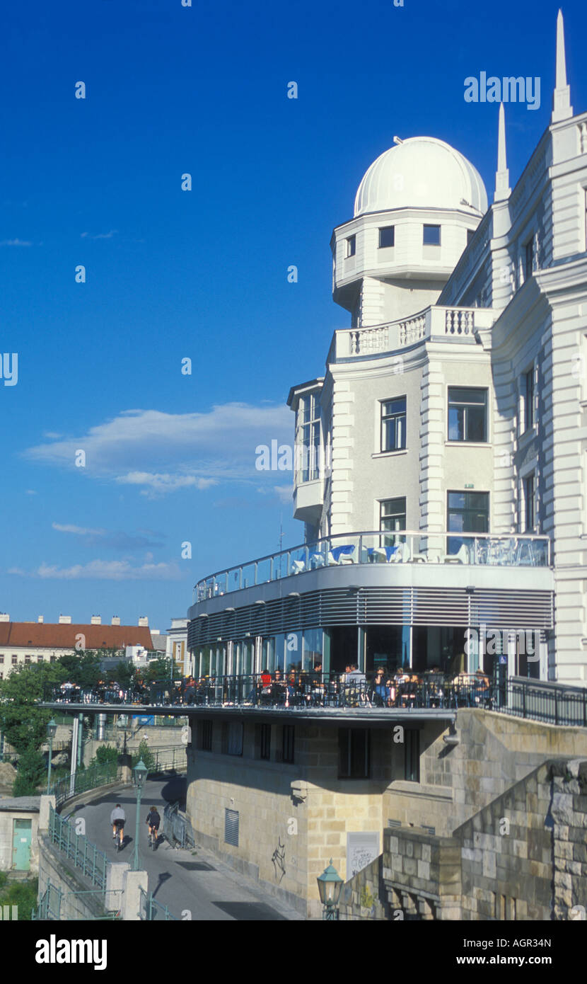 Cafe bar restaurant Urania at the Donaukanal danube channel in Vienna Austria Stock Photo