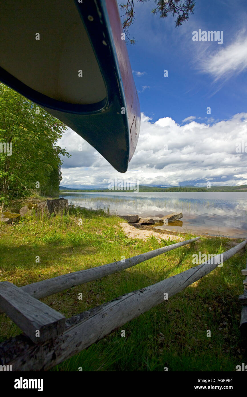 Canoe on Beach of Lake Flaten near Torsby in Varmland County Sweden Stock Photo