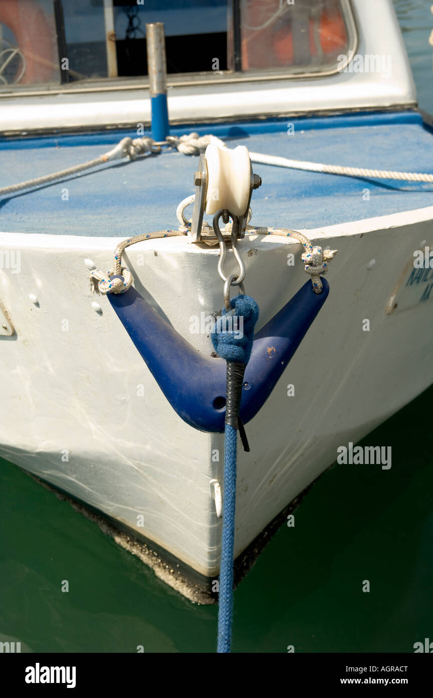 Rope In The Bow Front Of Old Fishing Boat Stock Photo - Download