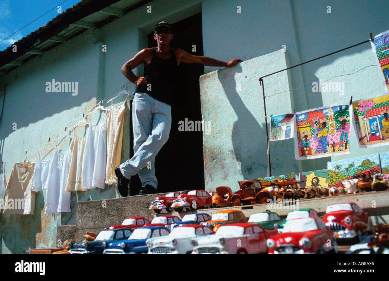 Man at stall / Trinidad / Mann an Verkaufsstand Stock Photo