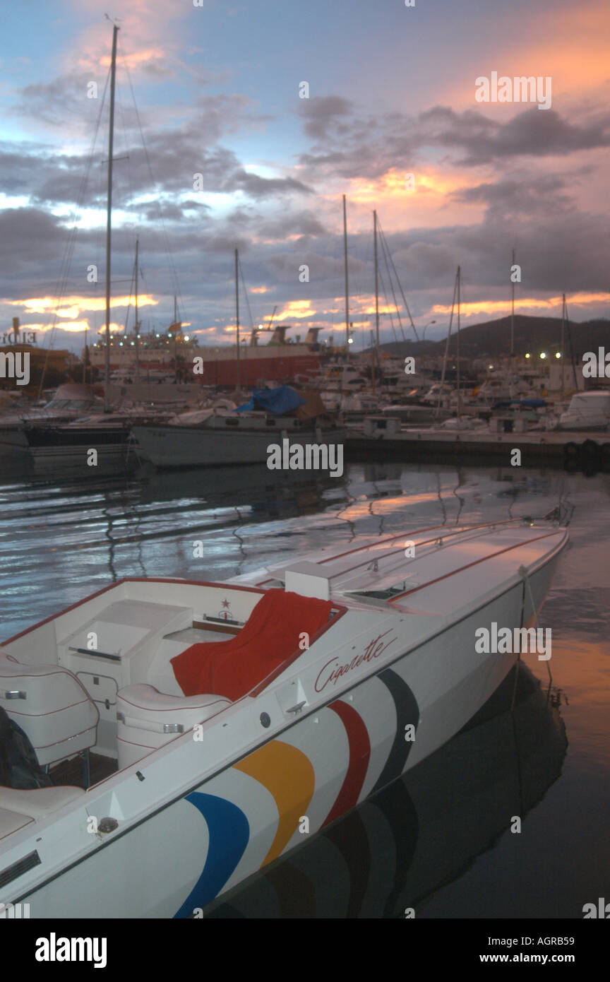 mooring in Cloudy sunset at sport port Marina Botafoch of Spain