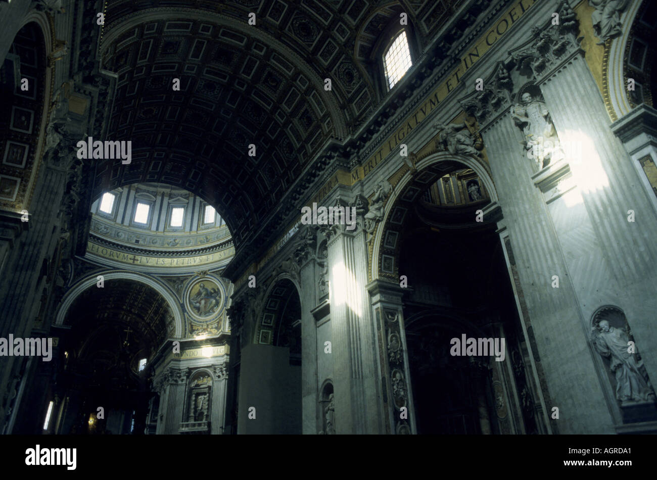 Statues And Ceiling at Saint Peter's Basilica, Vatican City, Rome, Italy. Stock Photo