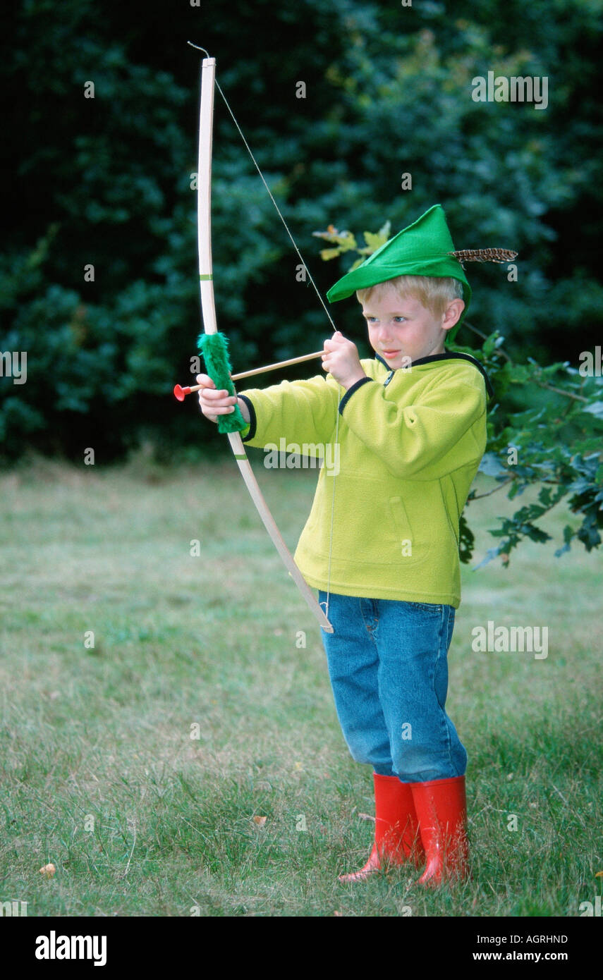 Boy costumed as Robin Hood Stock Photo