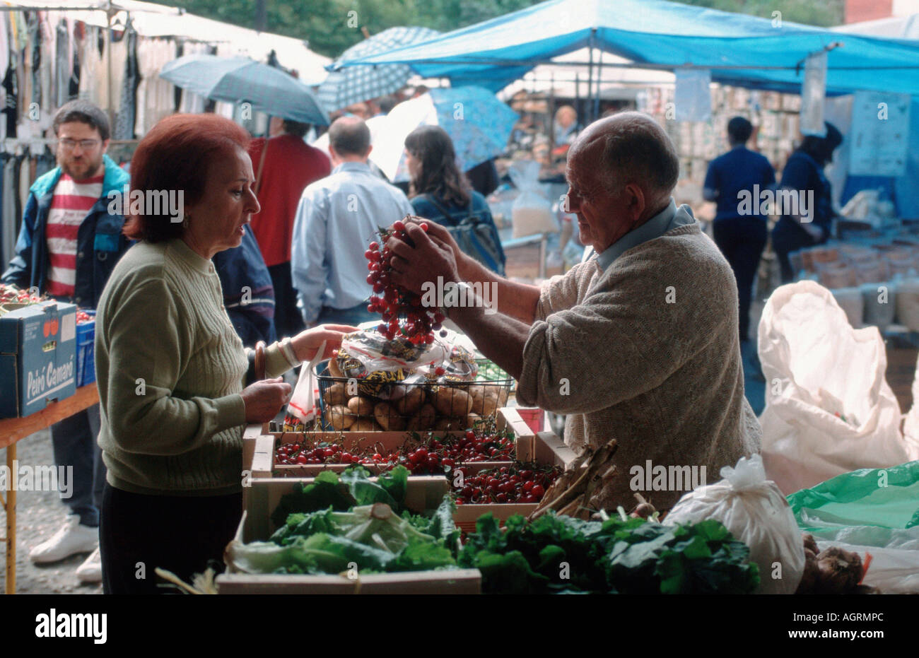 Fruit stall at market / Cangas de Onis Stock Photo Alamy