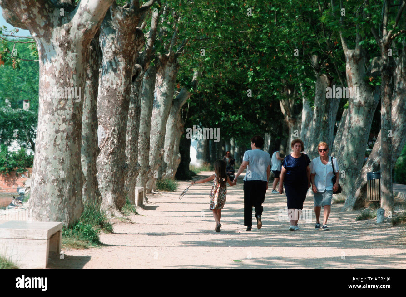 People strolling in boulevard / Banyoles Stock Photo