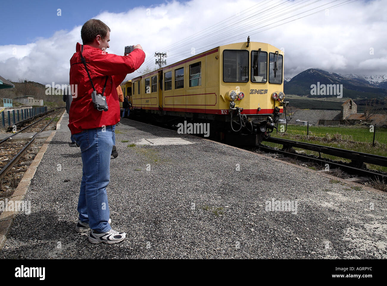 LE TRAIN JAUNE YELLOW TRAIN IN THE STATION OF ODEILLO FONT ROMEU ...