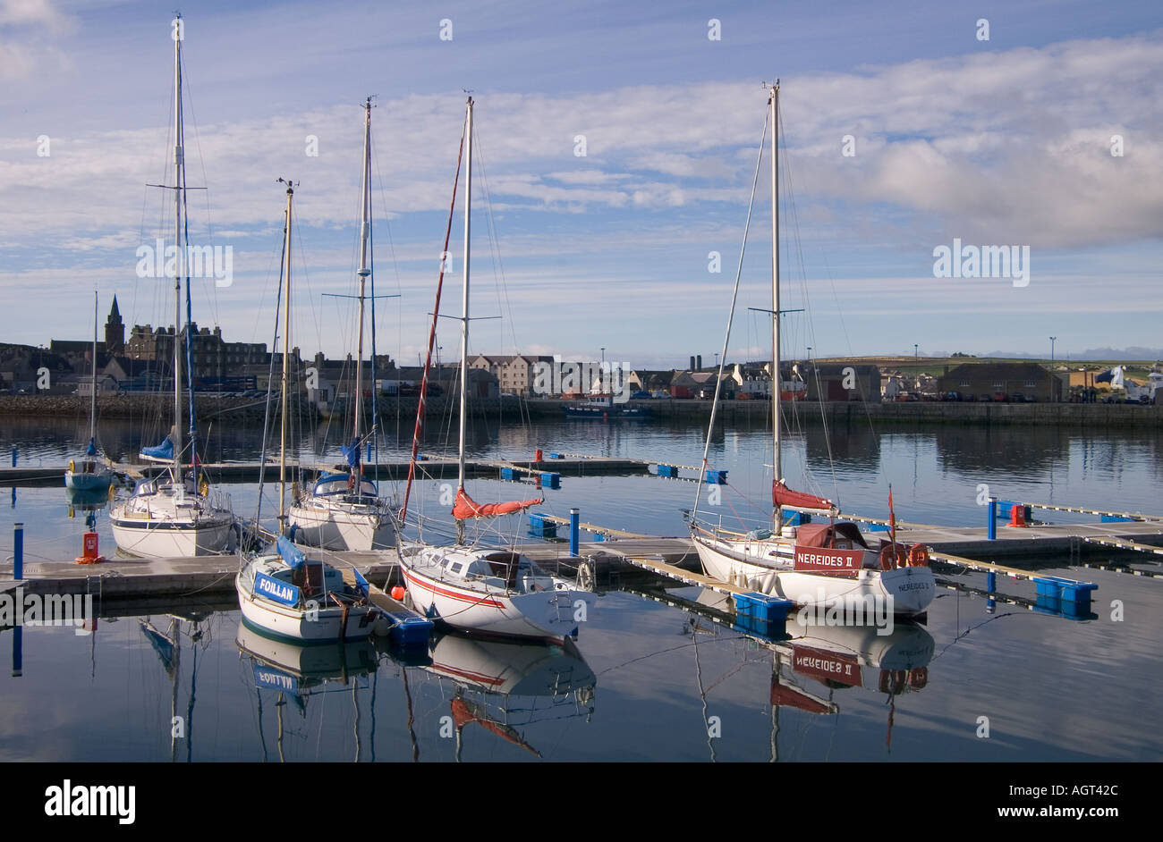 dh Kirkwall Marina KIRKWALL ORKNEY Boats leisure craft yacht berthed quayside jetty Kirkwall harbour Stock Photo