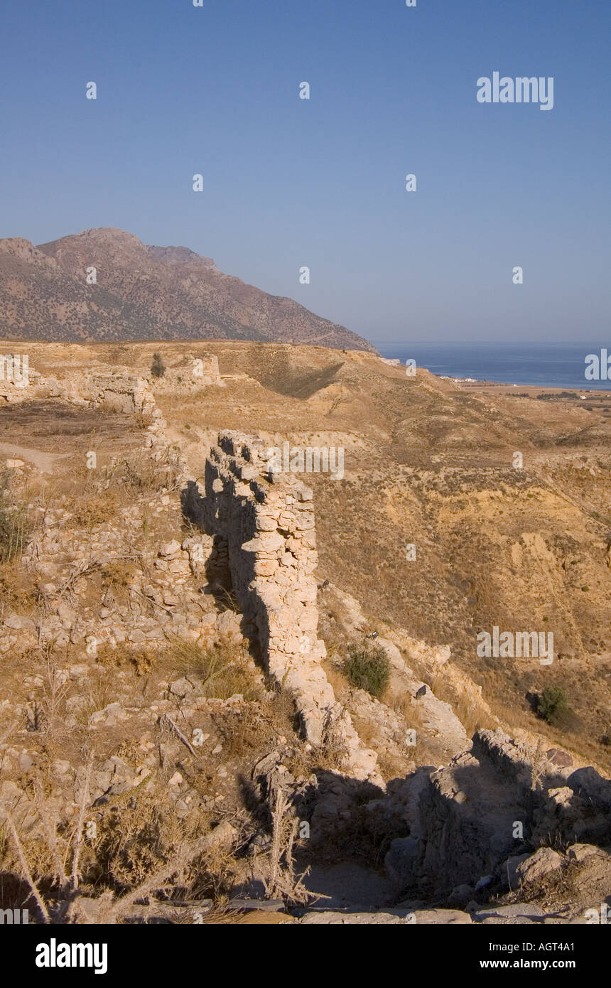 dh Castle of Antimacheia ANTIMACHEIA AREA GREECE KOS Venetian fortress ruined walled battlements Dikaios mountains Stock Photo