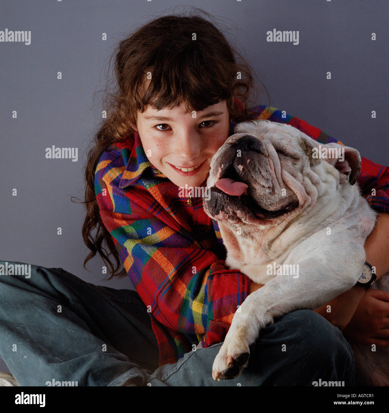 Girl and English Bulldog Stock Photo Alamy