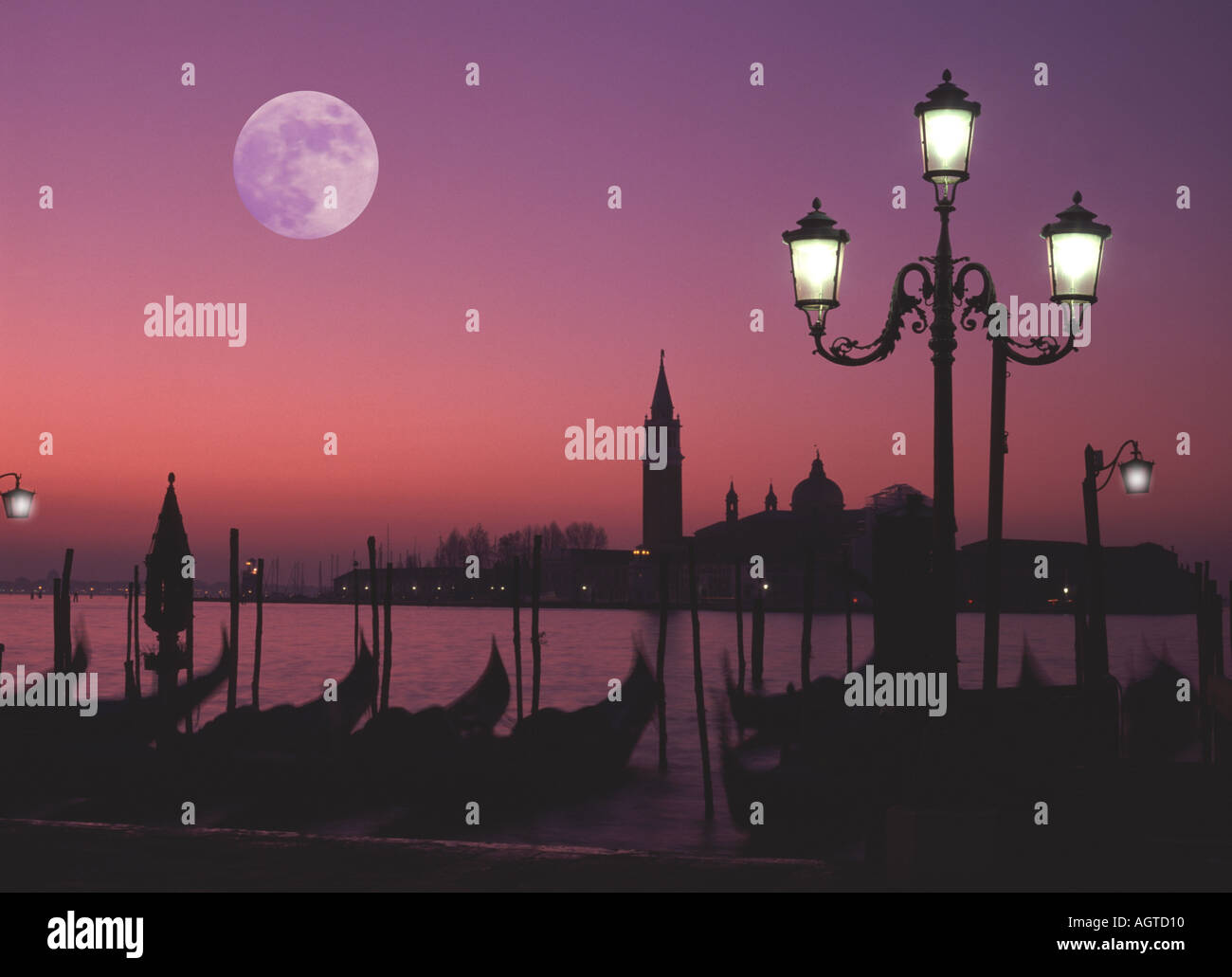 Italy Venice St Marks Basin looking to San Maggiore at dawn from St Marks Square Stock Photo
