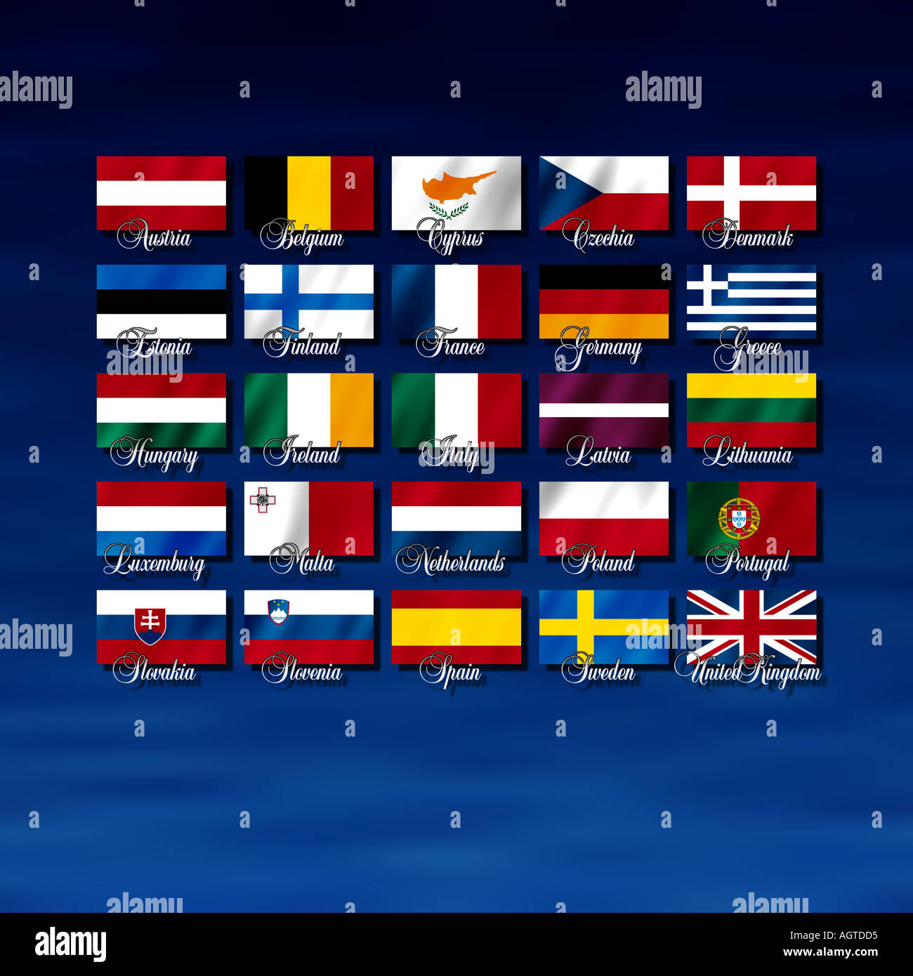 Flags with Names of the Member Nations of the European Union Stock
