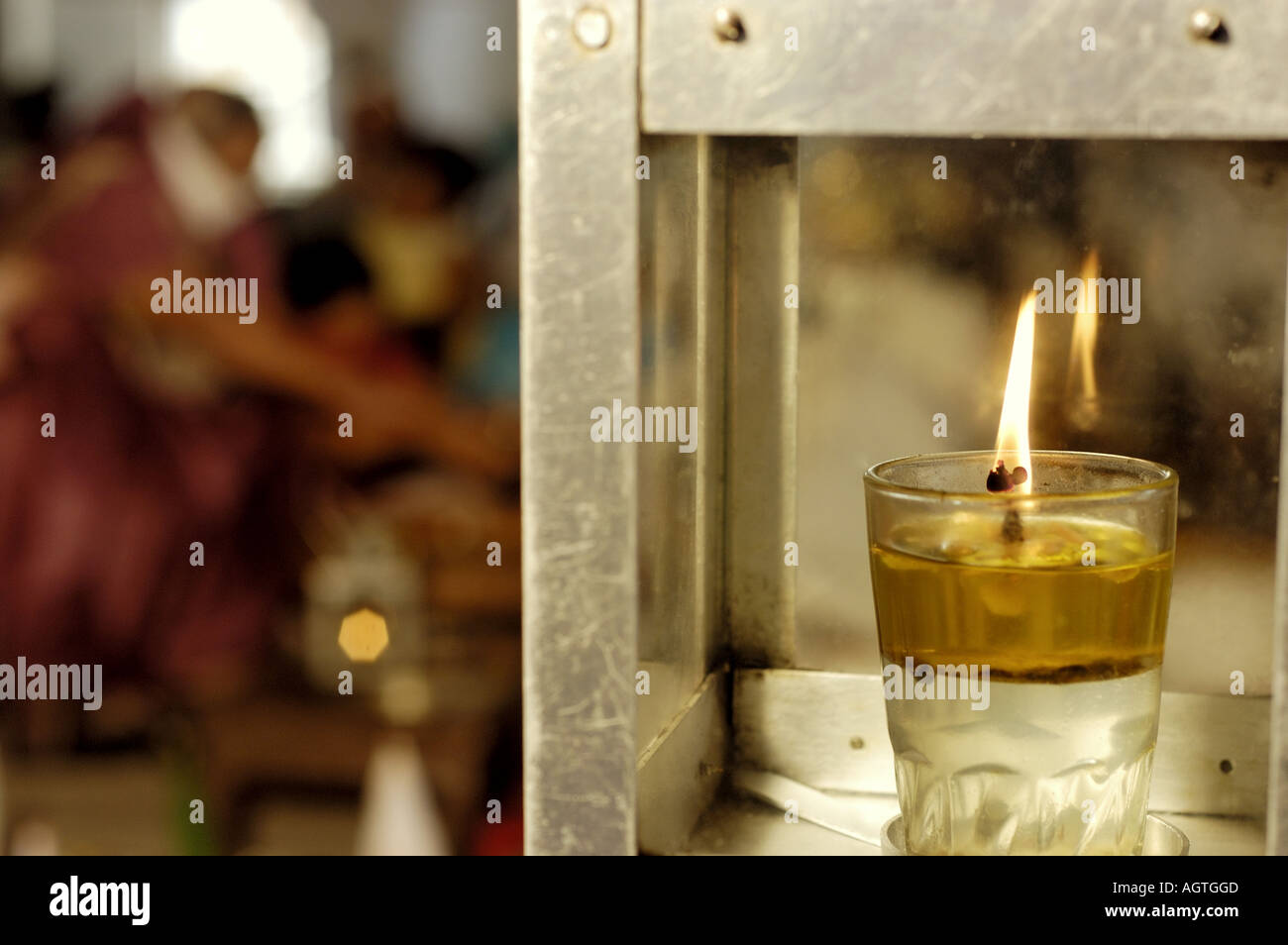 HMA79958 Oil Lamp Diya on special prayer being offered by Jain religious community in India Stock Photo