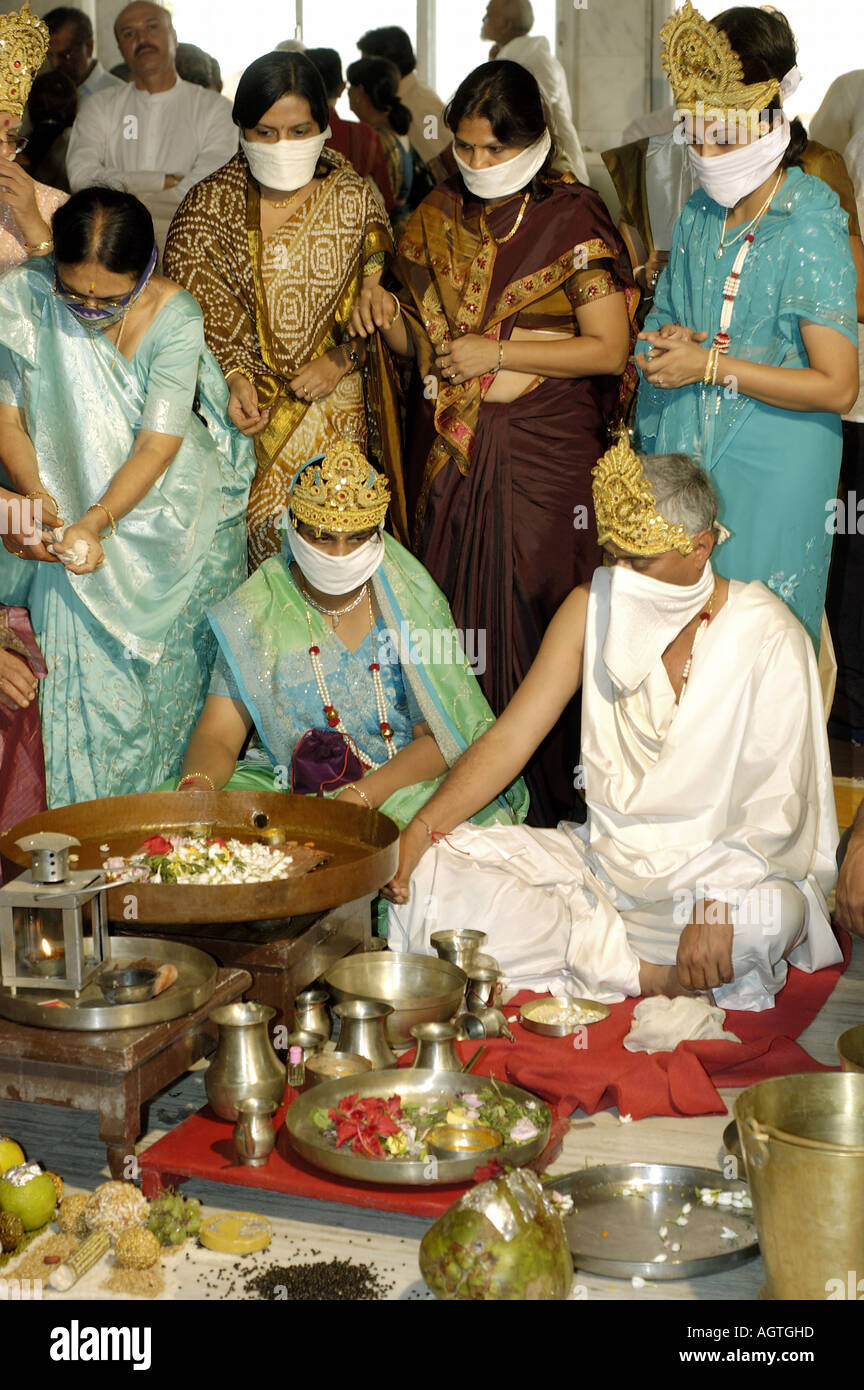 Jainism prayers by Jain couple on religious festival Mumbai India Stock
