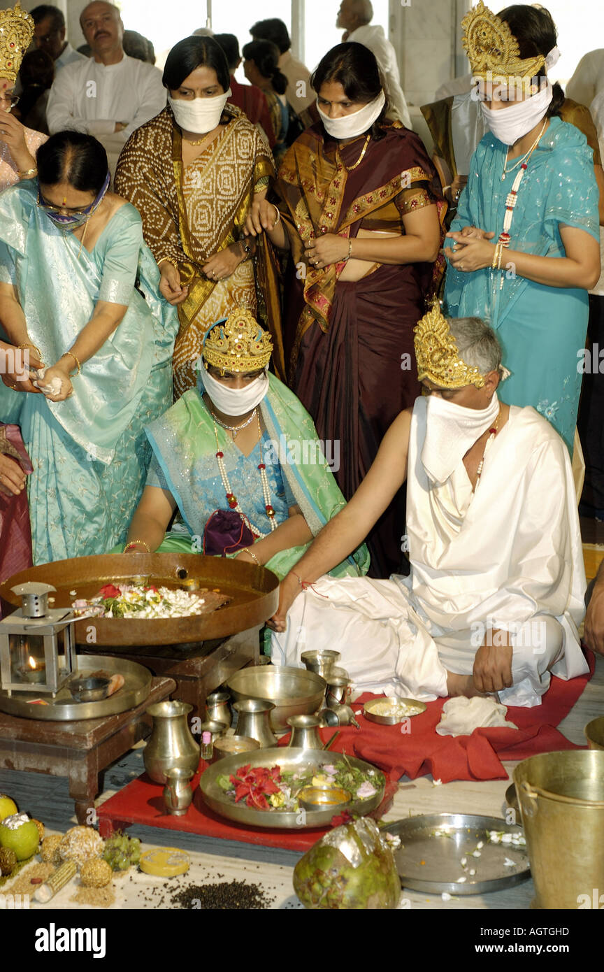 Jainism prayers by Jain couple on religious festival Mumbai India Stock Photo
